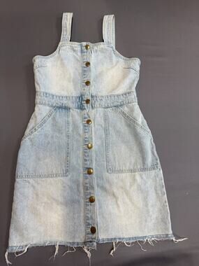 MinkPink Jeans Dress Button Up pockets frayed edges light wash sleeveless SMALL